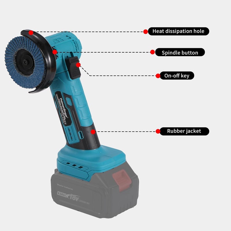 Heimerdinger Brushless Mini Angle Grinder Compatible with Makita 18V Battery(Not Included),Cordless Electric Grinding Tool,19500rpm Compact Power Handheld Cutter for Metal Grinding,Cutting - Image 2